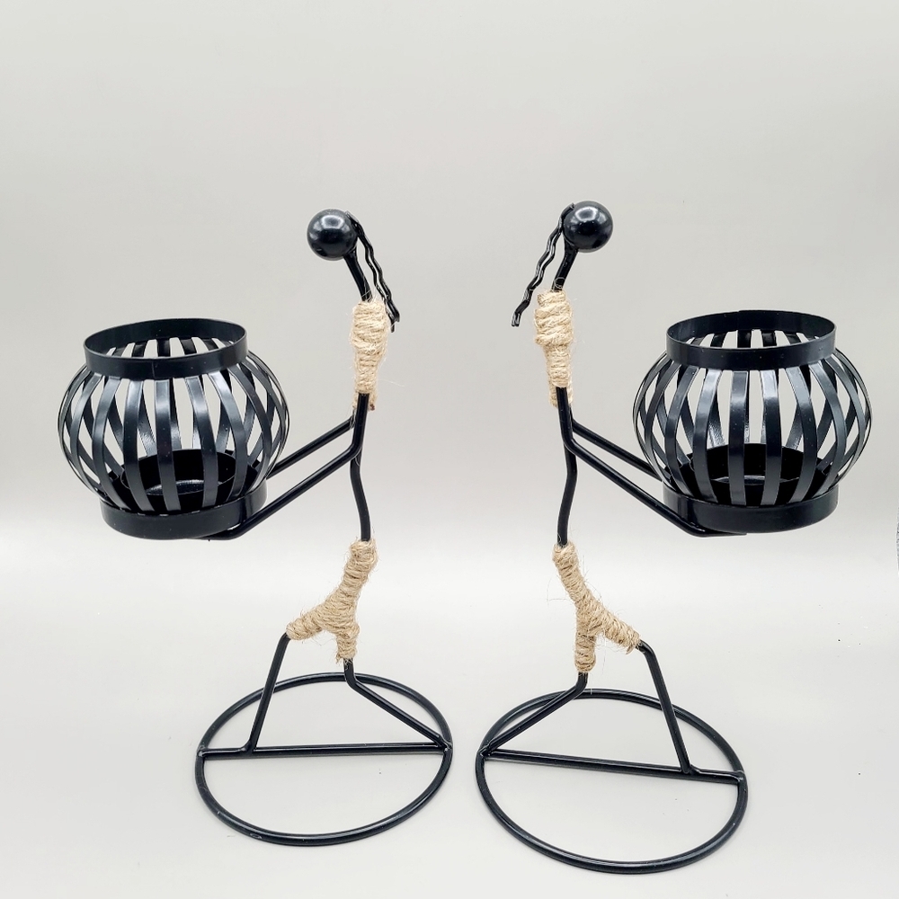 Sorandy Black Candle Holders, 2 Stick Girls with Lanterns, Set of 2, NWOT